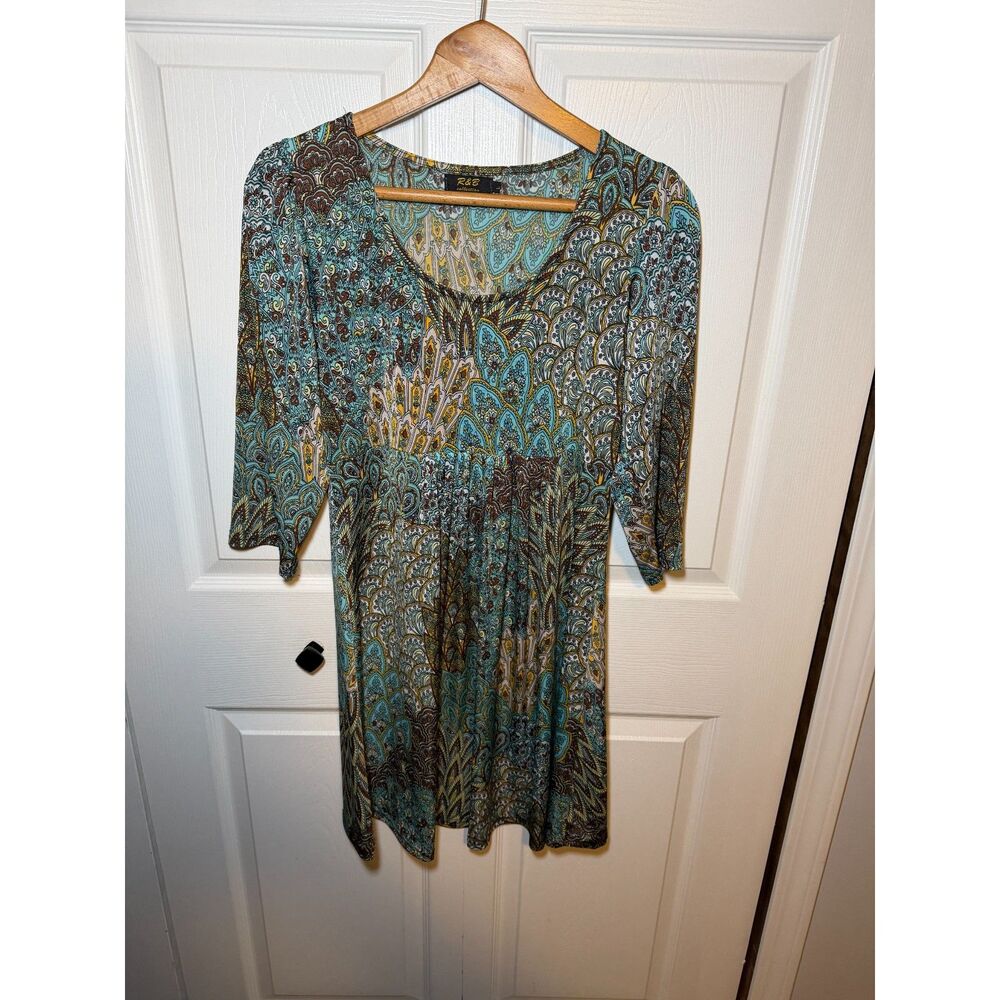 R&B Collection Paisley Print Empire Waist Tunic Top Women's Large